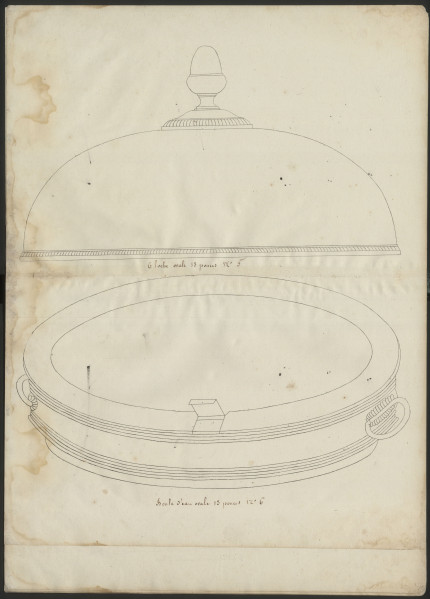Modelprent voor een ovale schaal en boule d'eau