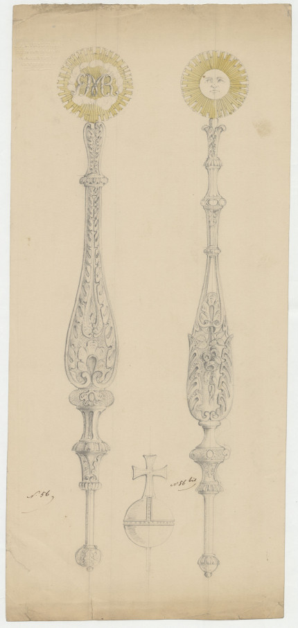 Ontwerptekening voor twee scepters Mariabeeld N°56 (bis)