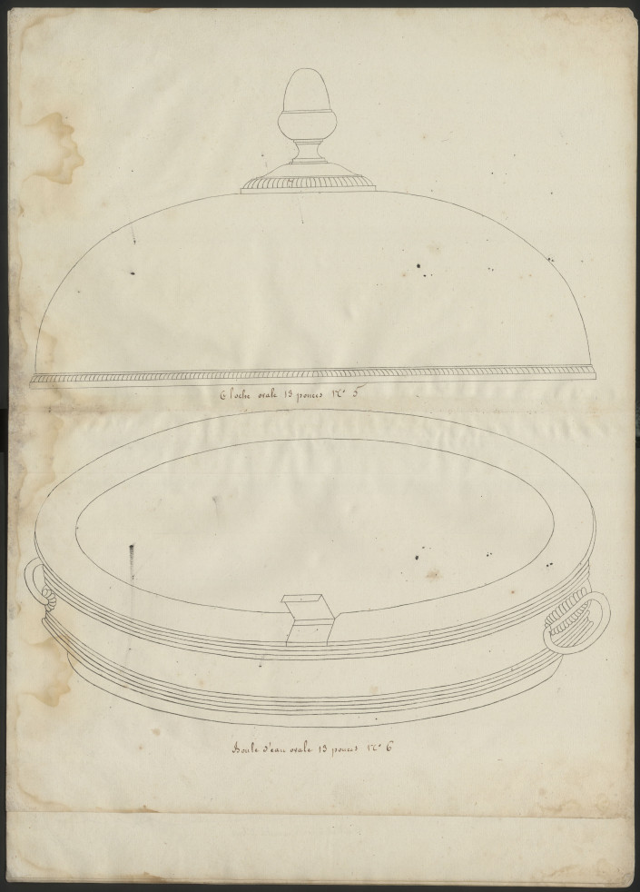 Modelprent voor een ovale schaal en boule d'eau